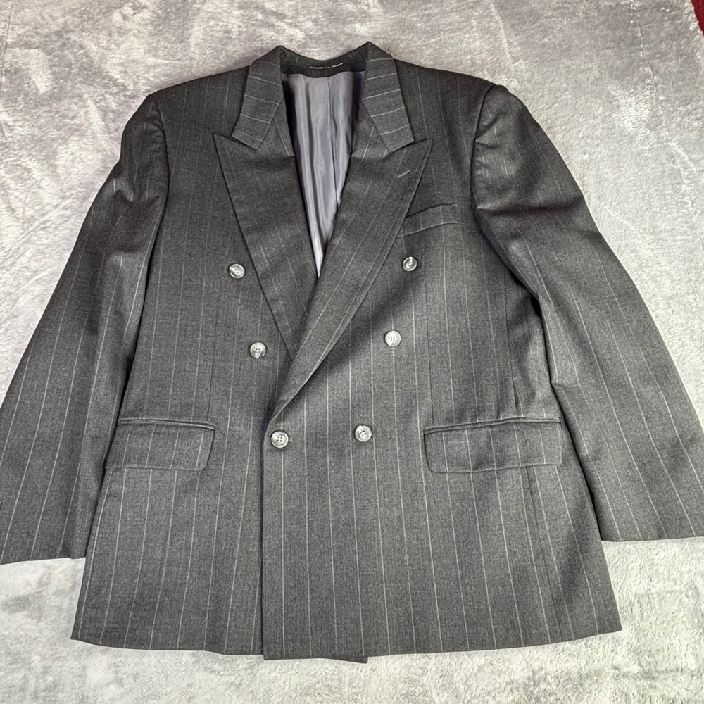 Harold Pener Blazer Mens 42R Charcoal Grey Pinstripe 100% Wool Double Breasted